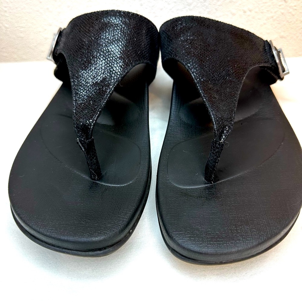 Aetrex-Rita Black Adjustable Thong Sandal
